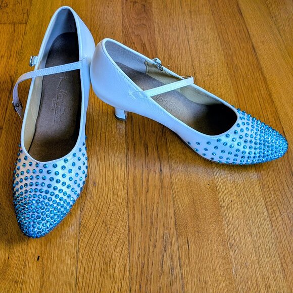 Very Fine Dancesport Women's Satin Dance shoe 9.5 with teal rhinestones - Picture 1 of 16